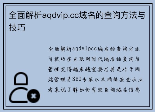 全面解析aqdvip.cc域名的查询方法与技巧